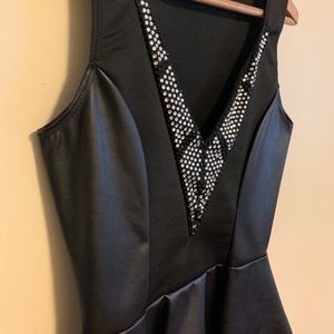 Leather Rhinestoned Peplum Top